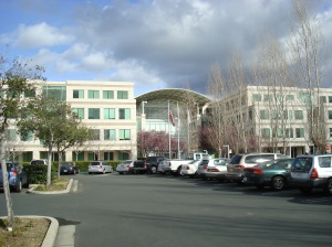 Walking up to the Apple Campus.